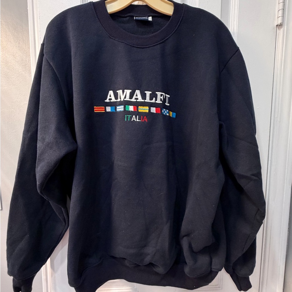 Amalfi Men's Navy Blue Crewneck Sweater with Flag Detail